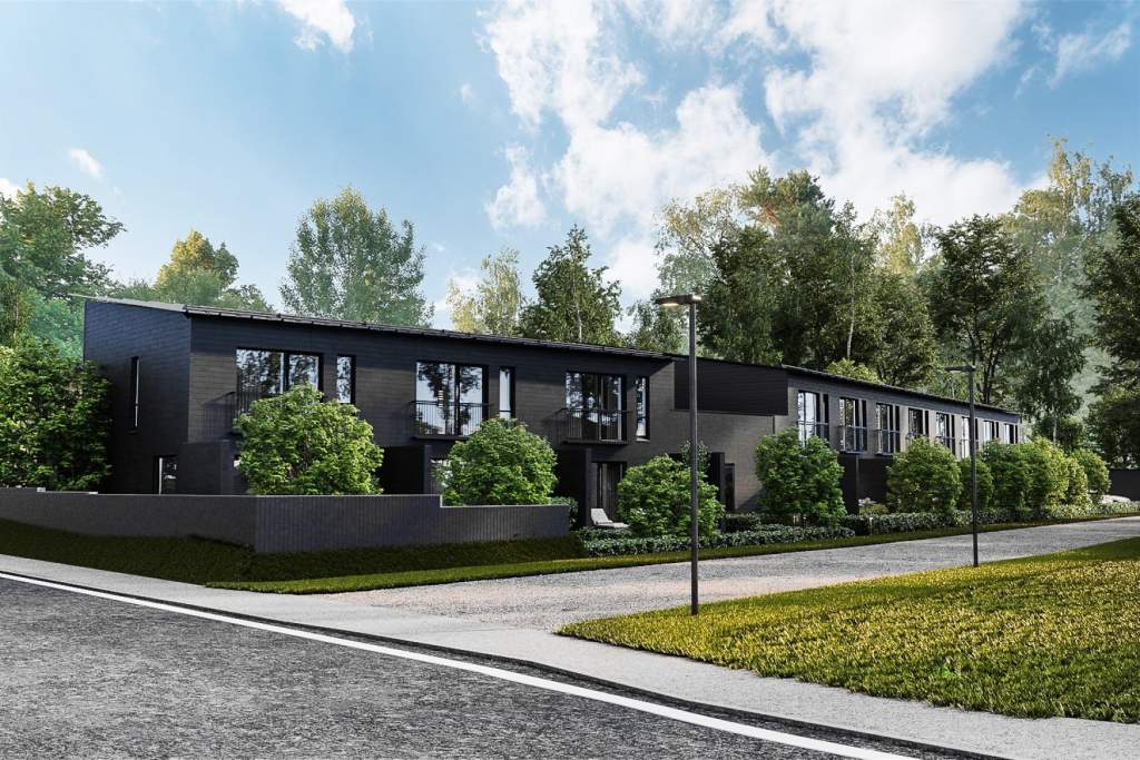 Havainnekuva tummasta 11 asunnon rivitaloyhtiöistä.