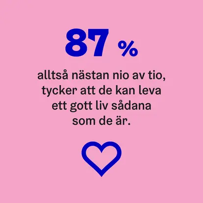 87 % alltså nästan nio av tio tycker att de kan leva ett gott liv sådana som de är.