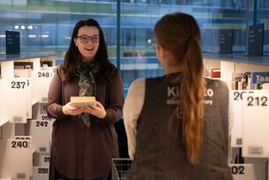 An encounter between two women at Central Library Oodi in Helsinki.