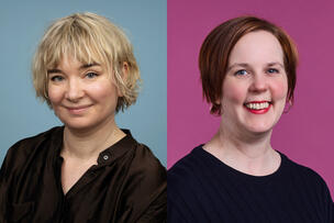 En närbild av Lotta Muurinens och Salla Tammis leende ansikten.