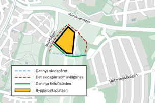 Karta över arbetsområdet och friluftsleden.
