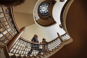 Illustration image, couple on a staircase.