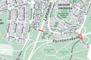 Kartta ylikulkusiltojen sijainneista.