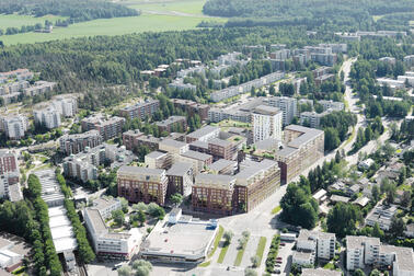  Ett kvarter i Mellunpuisto bestående av 17 moderna bostadshus byggs på de framtida tomterna.  Bild: Arkkitehtitoimisto Jukka Turtiainen, Arkkitehtipalvelu Oy