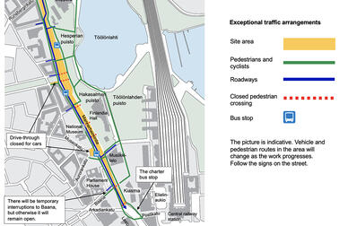 Changes in traffic arrangements on the map.