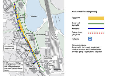 Förändringar i trafikarrangemangen på kartan.