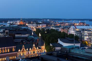 Flygfoton över Helsingfors centrum.