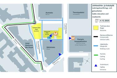 Muutokset liikennejärjestelyihin ja kulkemiseen 4.12.2023 alkaen.