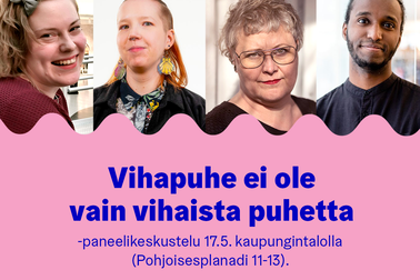 Paneelissa keskustelevat runoilija, vammaisaktivisti Sanni Purhonen,   transaktivisti Valo Vesikauris, kirjailija, läskiaktivisti Raisa Omaheimo ja antirasistinen aktivisti Liban Sheikh.