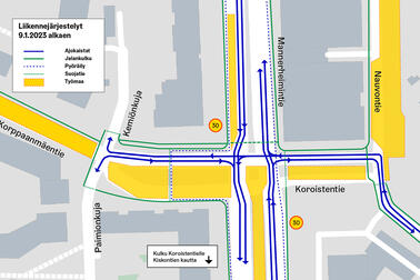 Trafikarrangemangen på Mannerheimvägen ändras från 9.1.2023. Bild: Sitowise