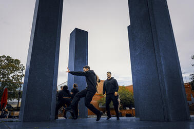 The sculpture in Stoa Square has been the scene of dance and art. This year, the Stoa's Elofest will feature concerts, circus and workshops. Photo: Akifoto Oy