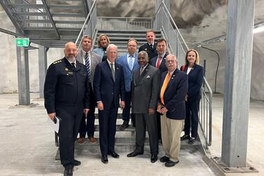 Pictured from the left: Director General of Rescue Services Kimmo Kohvakka, US Representatives Bill Huizenga and Ann Wagner, US Ambassador to Finland Douglas Hickey, Mayor of Helsinki Juhana Vartiainen, US Representative Gregory Meeks, Helsinki City Rescue Department Executive Director Jani Pitkänen, and US Representatives Thomas Kean, Gerry Connolly and Madeleine Dean. Photo: City of Helsinki.