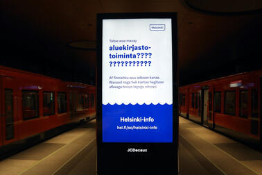 Mashruuca xayaysiiska ee Helsinki-info ee maxadooyinka metroga.