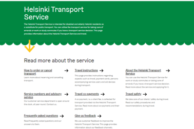 Helsinki Transport Services new homepage.