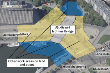  Bridge and construction site in oblique aerial photograph. 