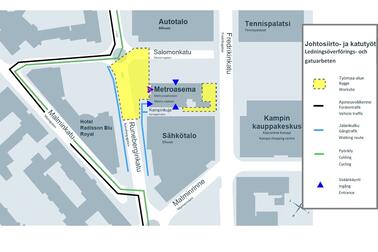 Liikennejärjestelyiden muutokset kartalla.