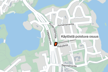 Kartta käytöstä poistuvasta osuudesta.