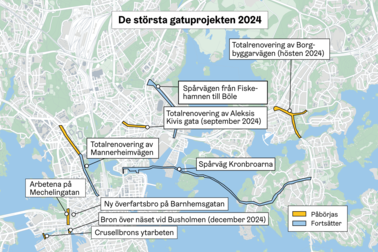 Karta över de centralaste projekten. 