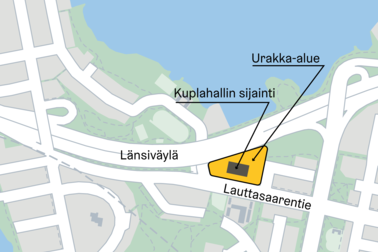 Urakka-alueen ja tulevan kuplahallin sijainti kartalla.