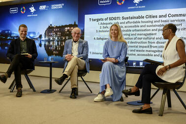 Paneldeltagare vid diskussionsevenemanget Sustainable Cities den 13 juni 2024.