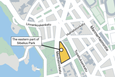 A map showing the eastern part of Sibelius Park