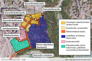 Noro eli pieni virtavesi tai uoma sijaitsee lähellä rantaa katu-urakka-alueen eteläosassa. 