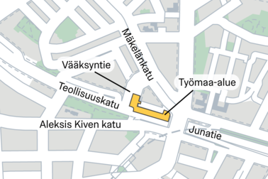 Kartta työmaa-alueesta.