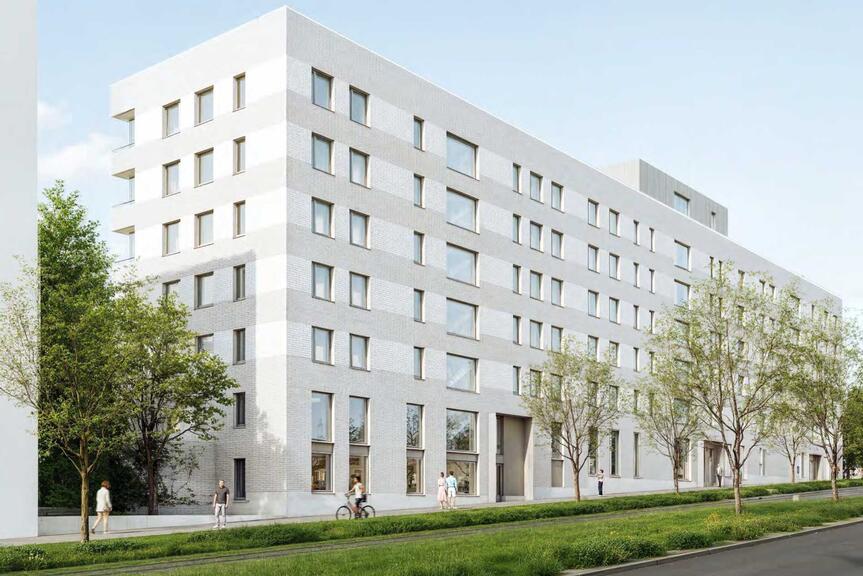 Havainnekuva osoitteeseen Koirasaarentie 10 rakentuvasta asuintalosta.