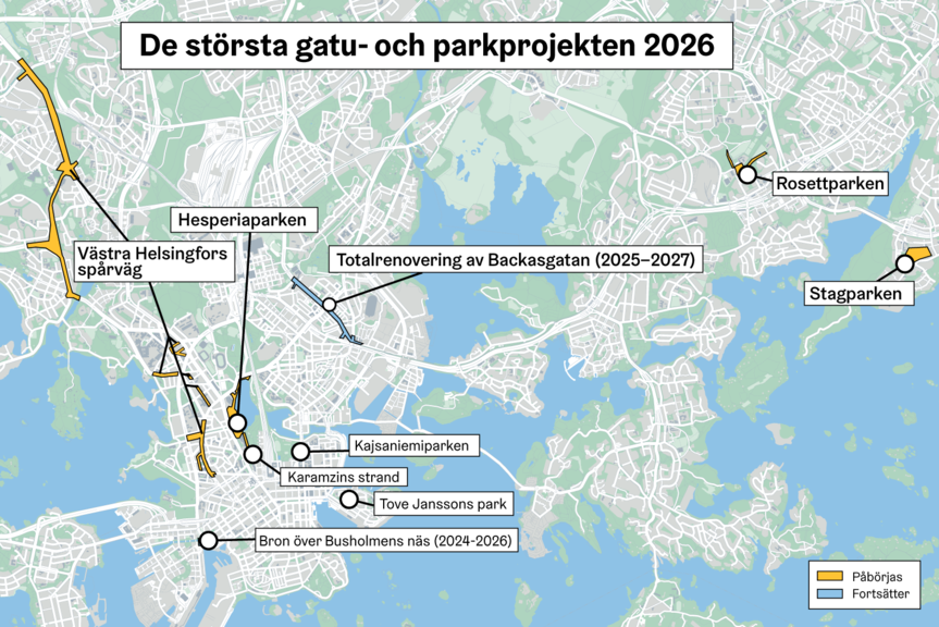 De största gatu- och parkrenoveringarna i Helsingfors 2026.