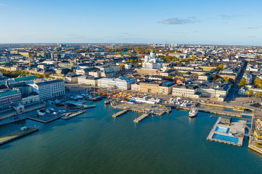Ilmakuva Helsingistä kauppatorin suunnalta
