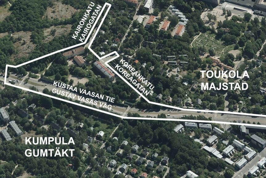 Suunnittelualue ulottuu Kustaa Vaasan tieltä Toukolaan.