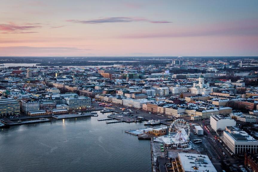 Flygfoto över Helsingfors centrum