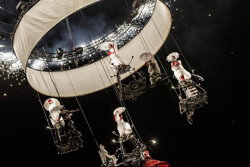Akrobaattinen teatteriteos Pedaleando Hacia El Cielo.