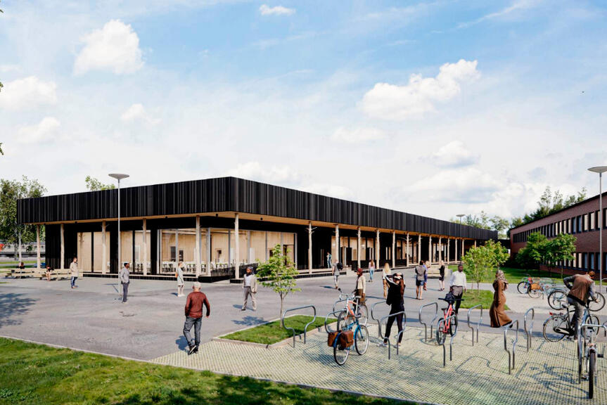 Havainnekuva uudesta rakennuksesta Medialukion vieressä.