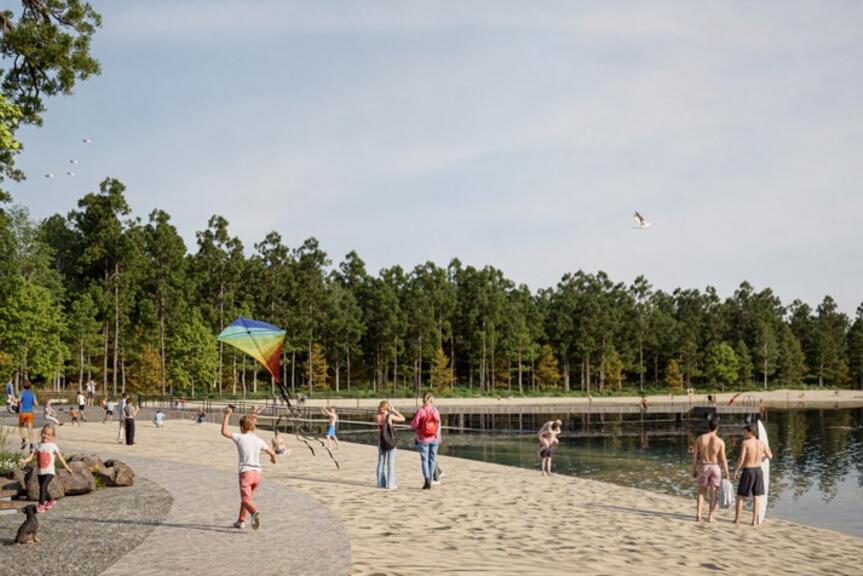  Illustration av den nya badstranden.