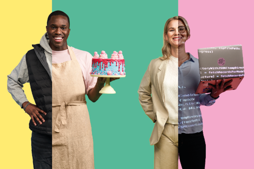 Kaksi henkilöä esittelee harrastustaan.