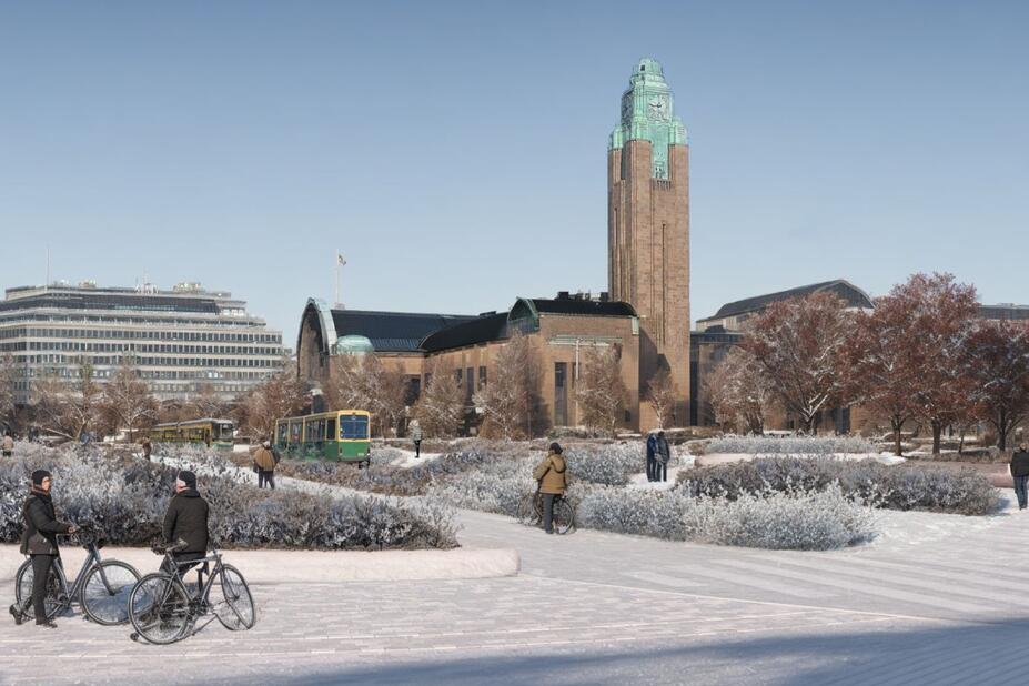 A Winter view of a renewed Kaivokatu. Photo: Masu Planning