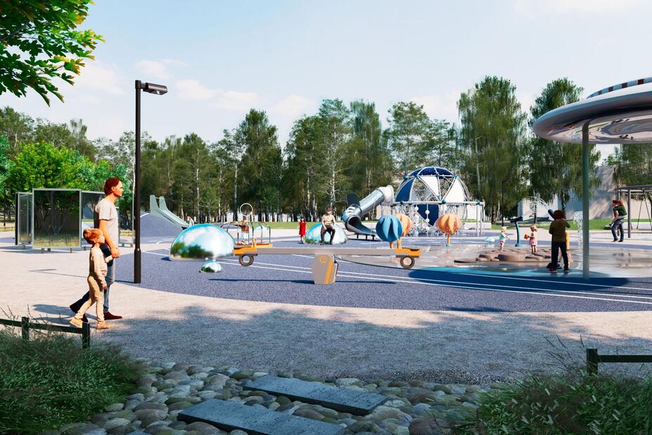 Havainnekuvassa leikkipuiston vesiaiheinen alue.