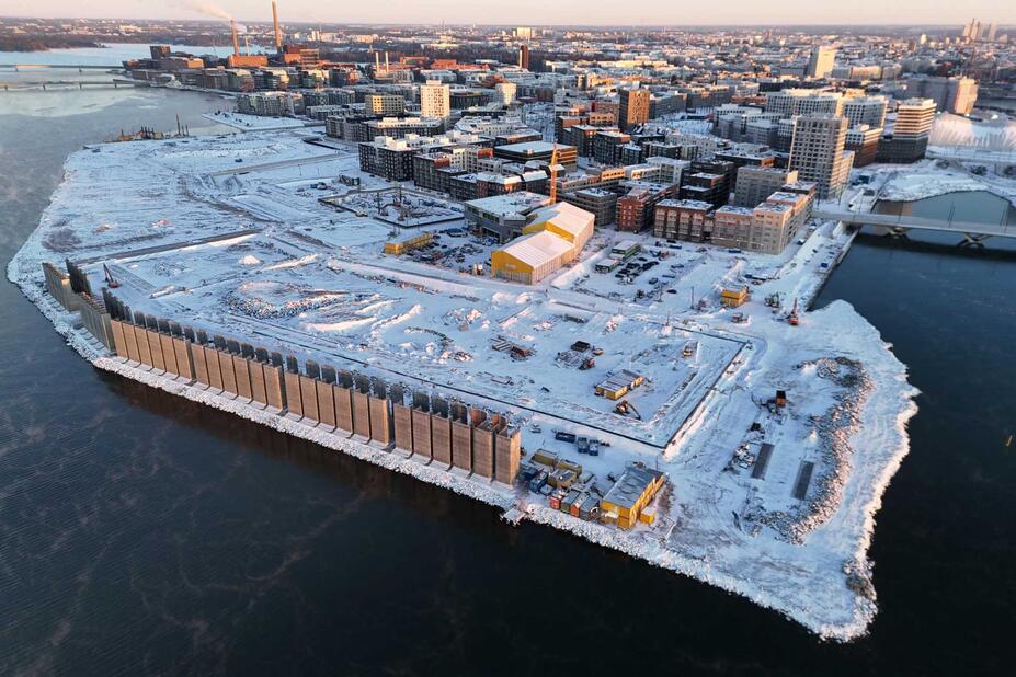 Ilmakuva talvisesta Jätkäsaaresta