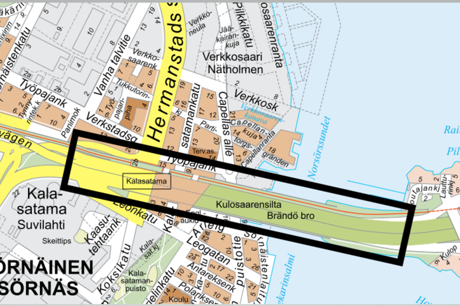 Kartta liikennejärjestelyjen vaikutusalueesta.