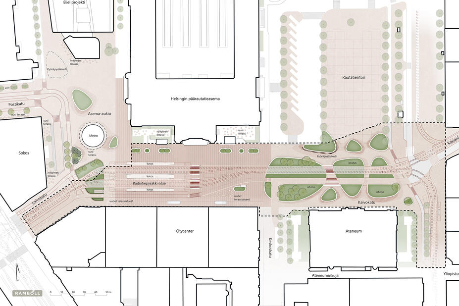 Piirros alueen liikennejärjestelyistä.