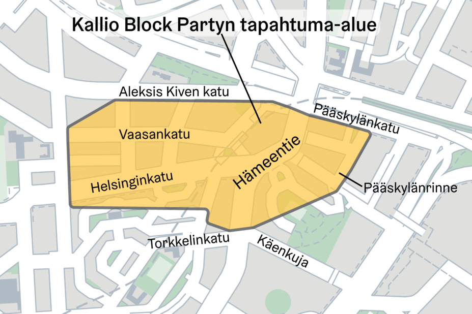 Tapahtuma-alue suuntaa-antavasti kartalla