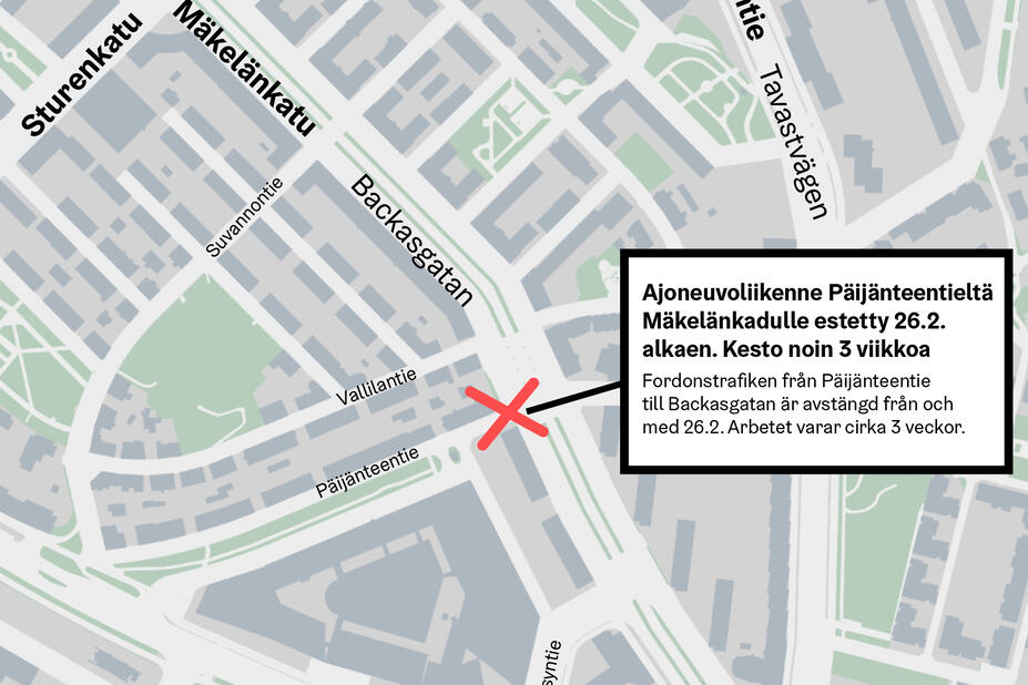 Kartta liikennejärjestelyistä Päijänteentiellä