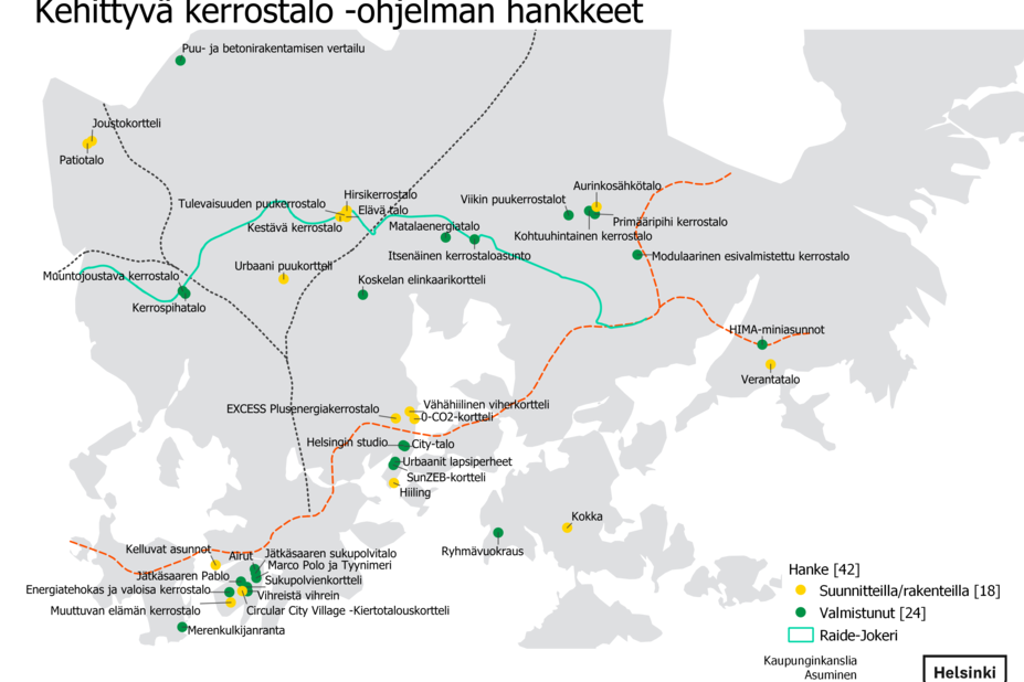 Kartta Kehittyvä kerrostalo-kohteista