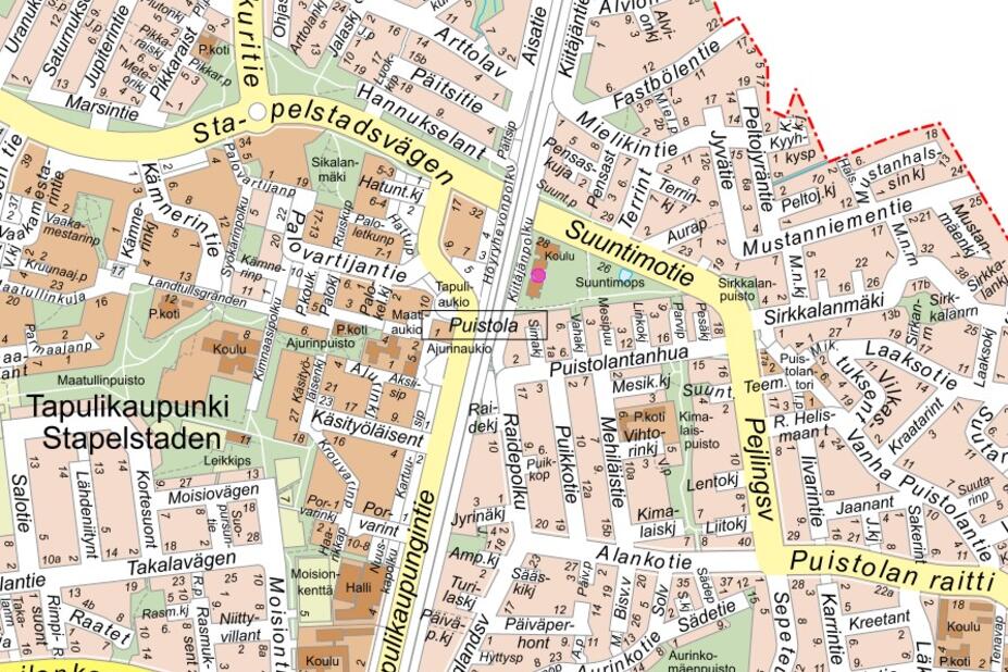 Kartta, johon on merkitty Suuntimopuiston sijainti.