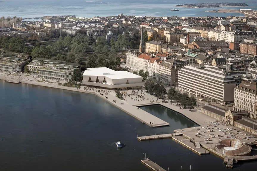 Havainnekuva uudesta arkkitehtuuri- ja designmuseosta Etelärannassa.