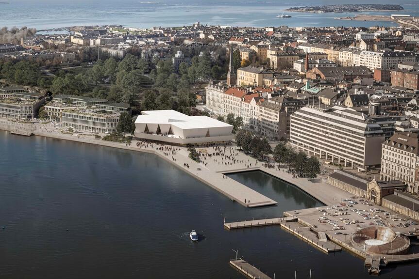 Havainnekuva uudesta arkkitehtuuri- ja designmuseosta Etelärannassa.