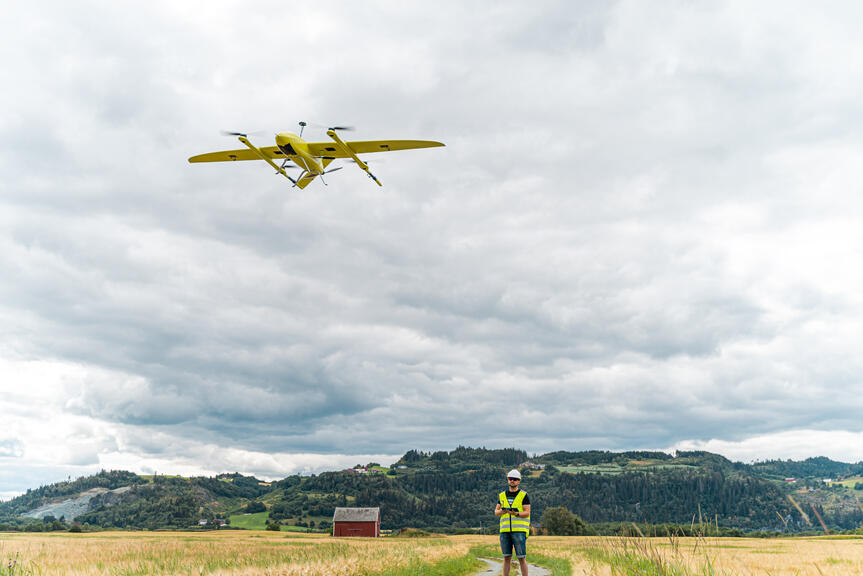 Flying a drone.