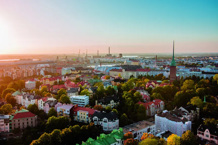 Ilmakuva Helsingin keskusta-alueesta.