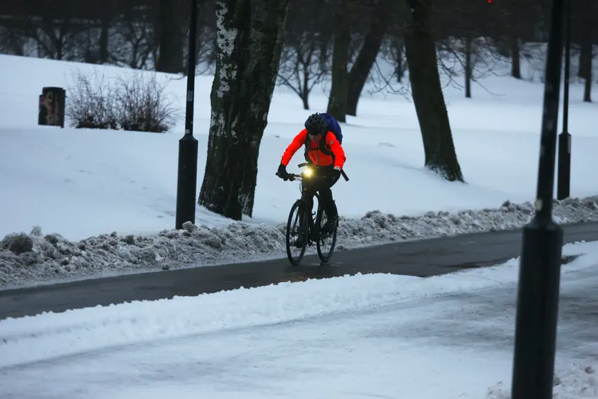 A cyclist in winter.